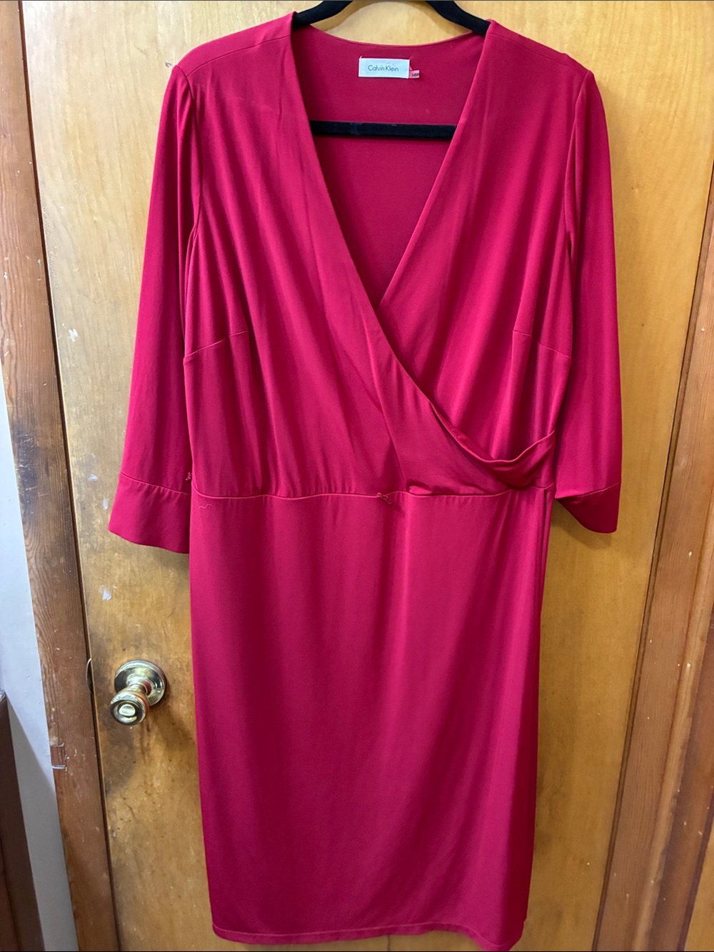 Calvin Klein Deep Red Surplice Midi Dress